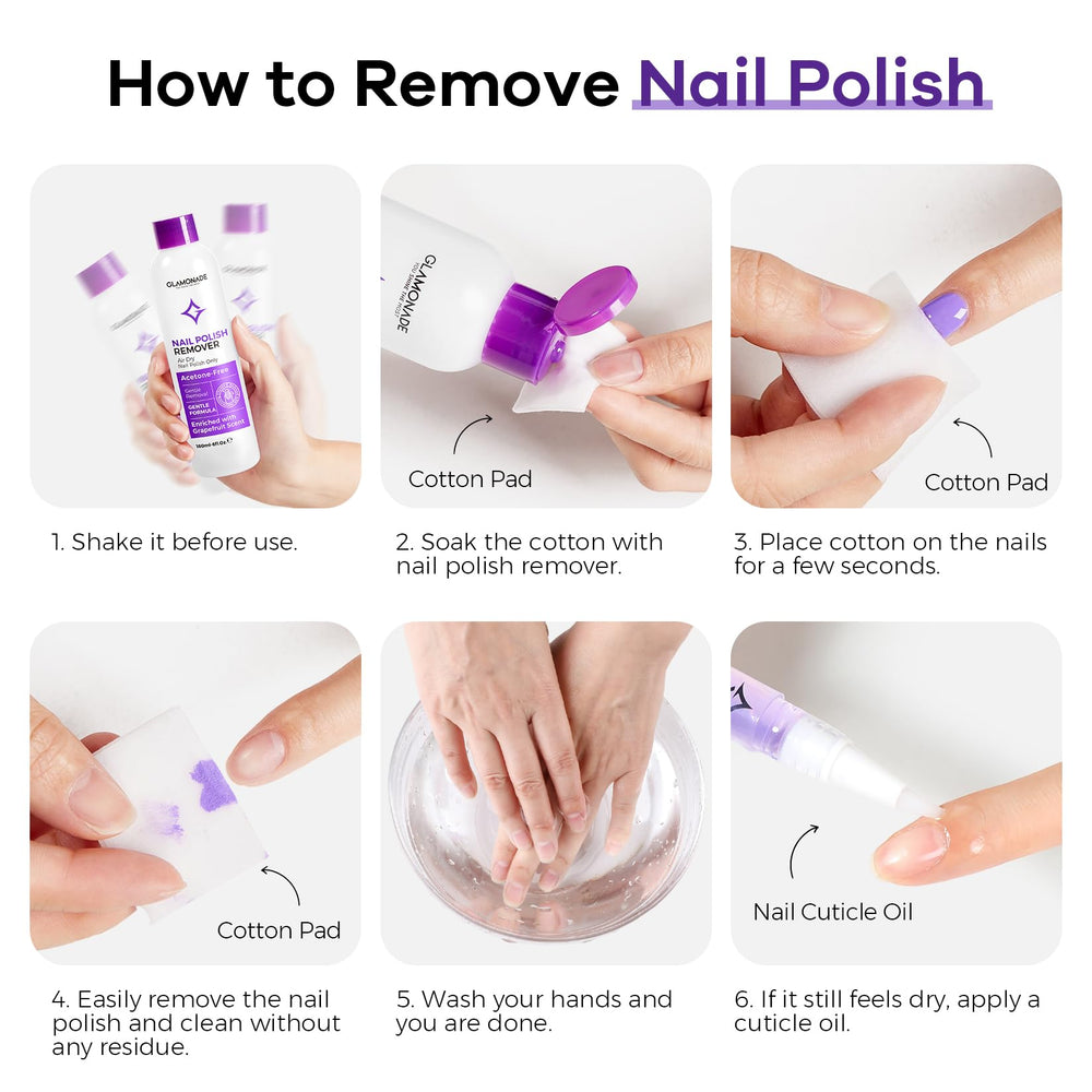 Glamonade lifestyle hand model using remover for salon-quality results benefit