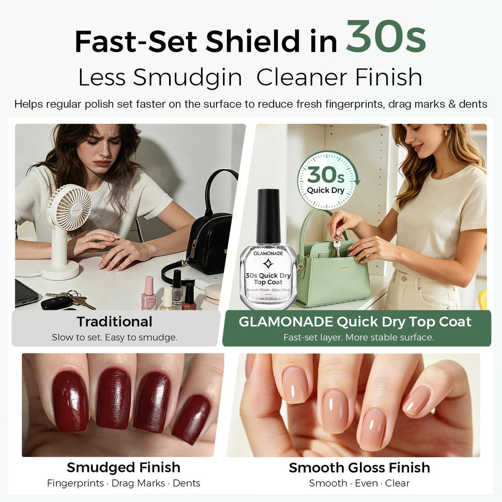 Glamonade finish on hands showing high-gloss, chip-resistant nails benefit