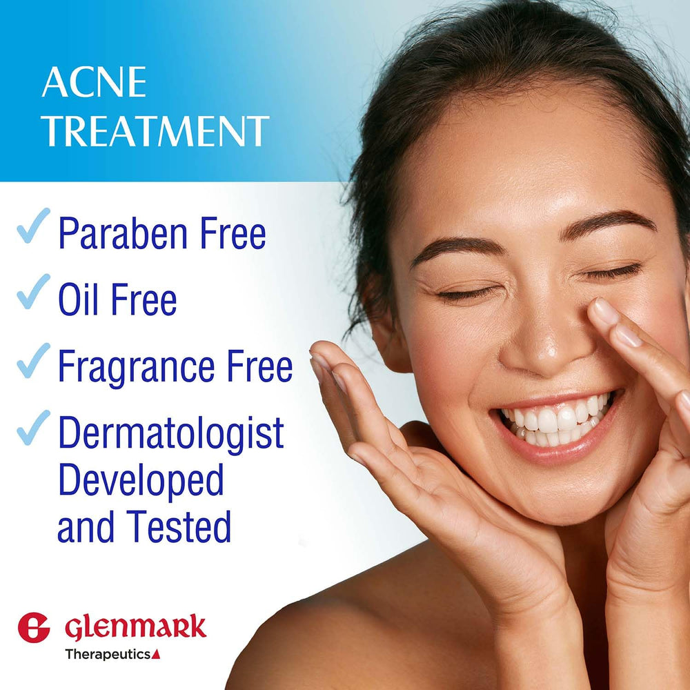Applying Glenmark adapalene gel to cheek demonstrating targeted acne care
