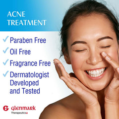 Applying Glenmark adapalene gel to cheek demonstrating targeted acne care