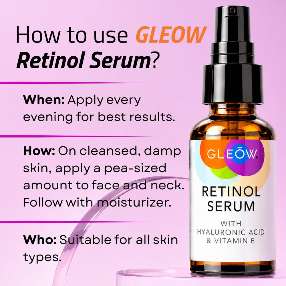 GLEOW serum beside moisturizer illustrating evening routine pairing