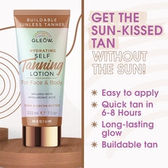 GLEOW applied to face with mitt showing even blend and natural-looking tan