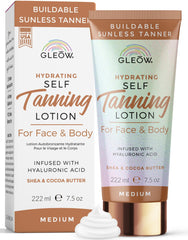 GLEOW front tube showing product packaging and size benefit: clear branding and easy dispensing