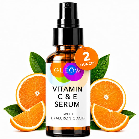 GLEOW bottle front view showing clean packaging and brightening serum benefit