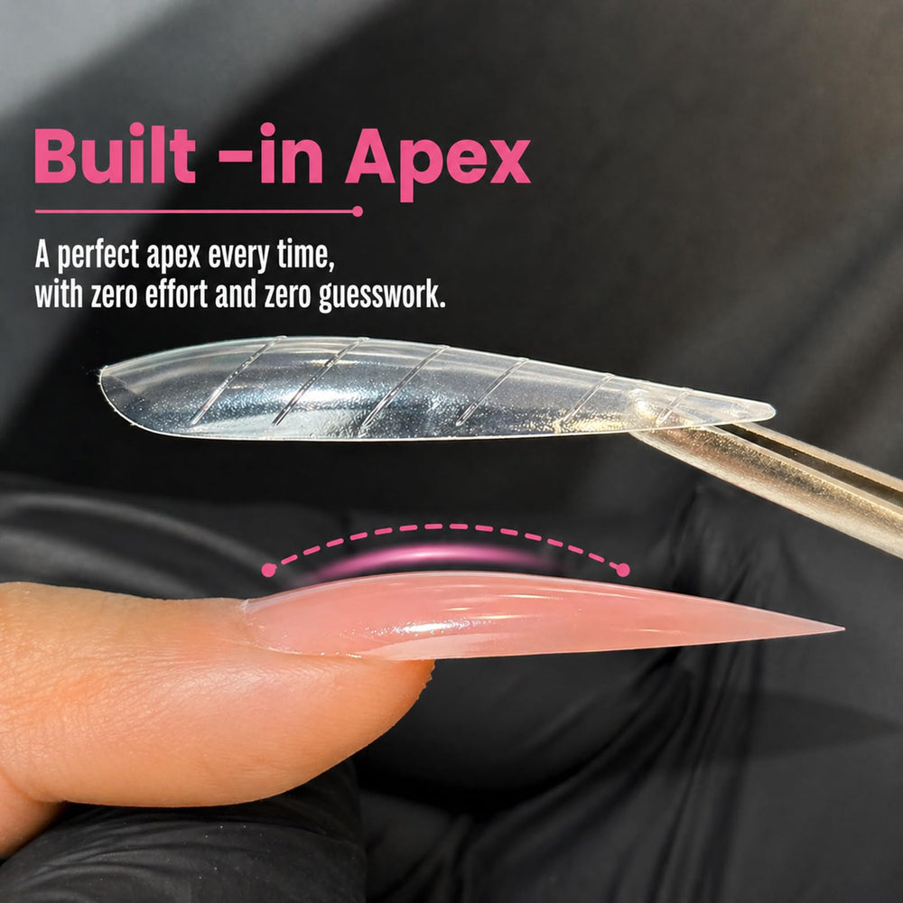 GlimightyX in-use polygel application creating almond extension