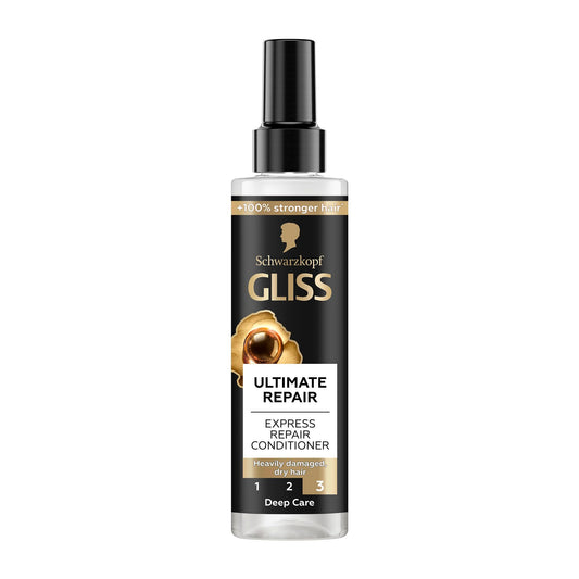 GLISS bottle front view showing clean white design and quick repair benefits