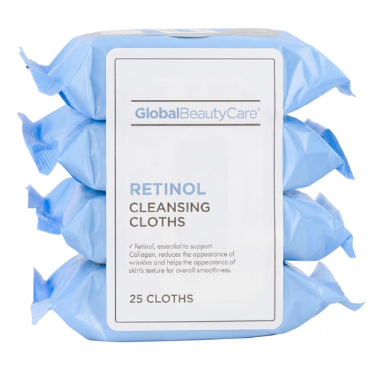Global Beauty Care front packaging showing retinol wipes and pack benefits