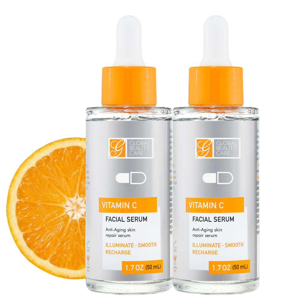 Global Beauty Care front packaging showing bottle and label, clear brightening benefits