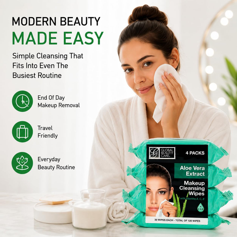 Global Beauty Care ingredient label highlighting aloe vera and vitamins