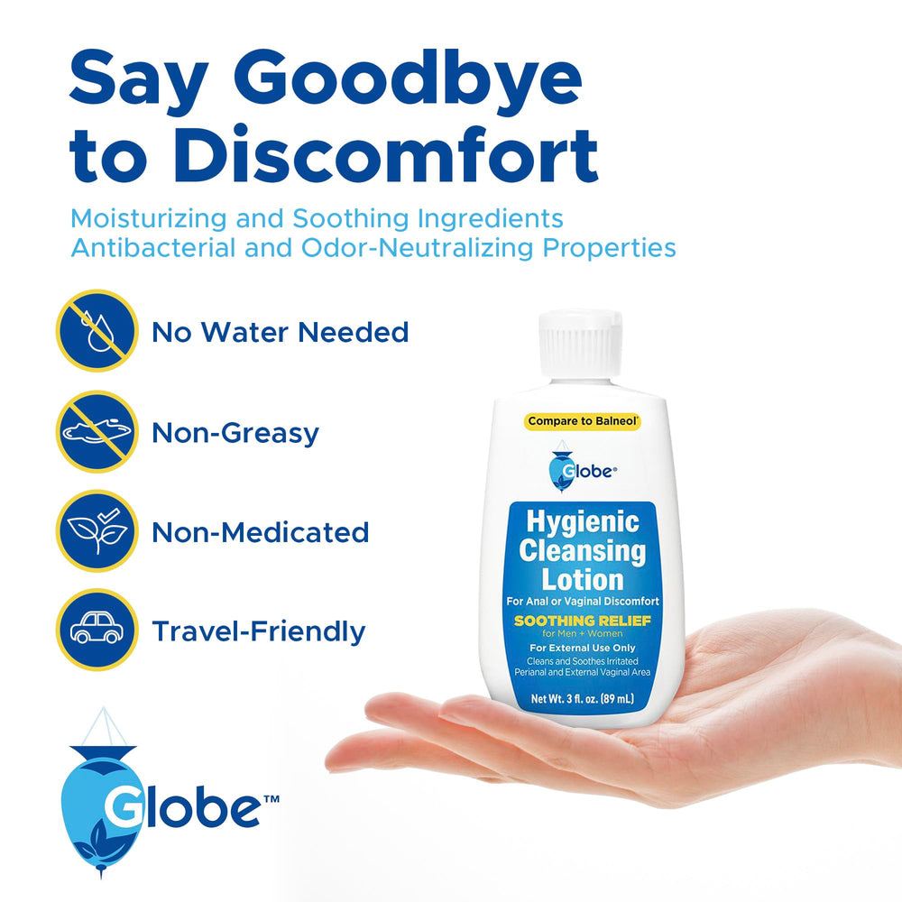 Globe applied on cotton pad demonstrating gentle external cleansing