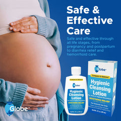 Globe label and ingredient panel emphasizing pharma-grade production