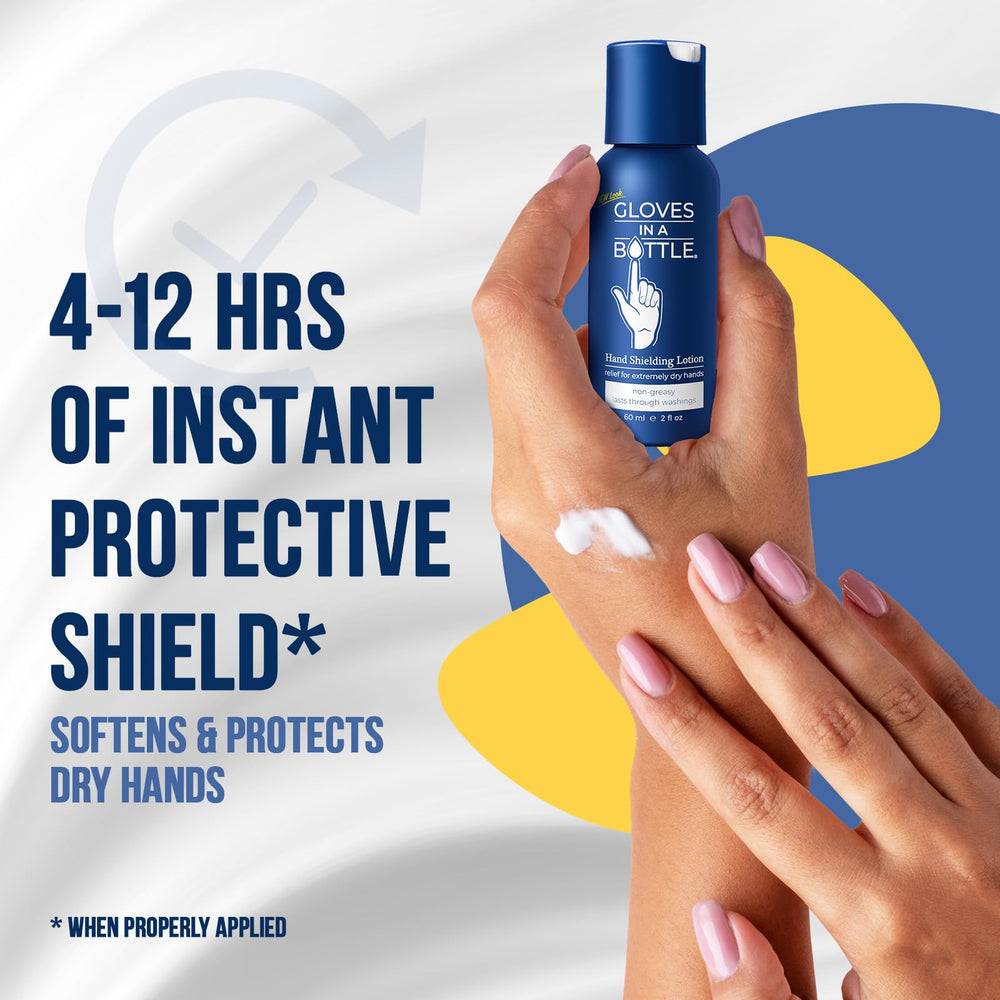 Gloves In A Bottle being applied to hands showing soothing relief and barrier creation
