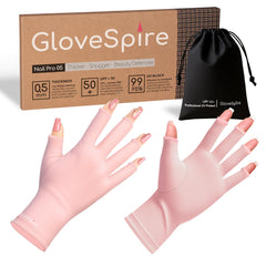 GloveSpire front packaging showing blush pink XS gloves and pouch for travel convenience