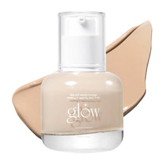 glow product front view showing neutral beige shade and compact 1 fl oz size benefits