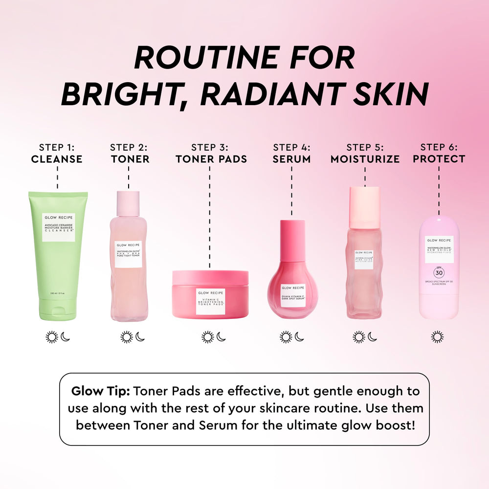Glow Recipe open tub revealing stacked pre-soaked pads for convenient single-use dosing
