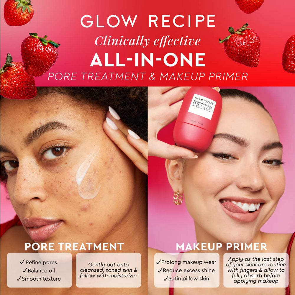 Glow Recipe strawberries and leaves emphasizing natural exfoliating extract