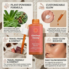 GlowDrop Tanning mixed with lotion on hand showing easy full-body use