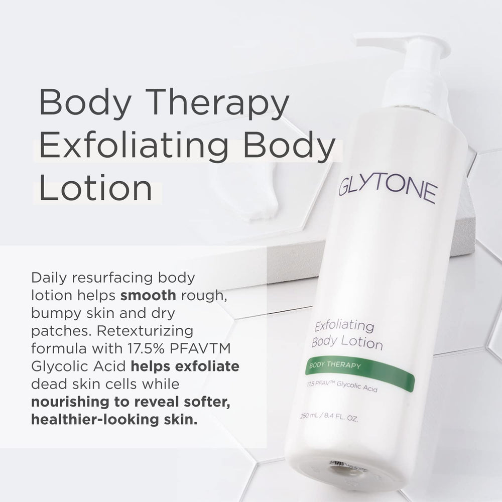 GLYTONE pump dispensing lotion texture, illustrating smooth spreadability