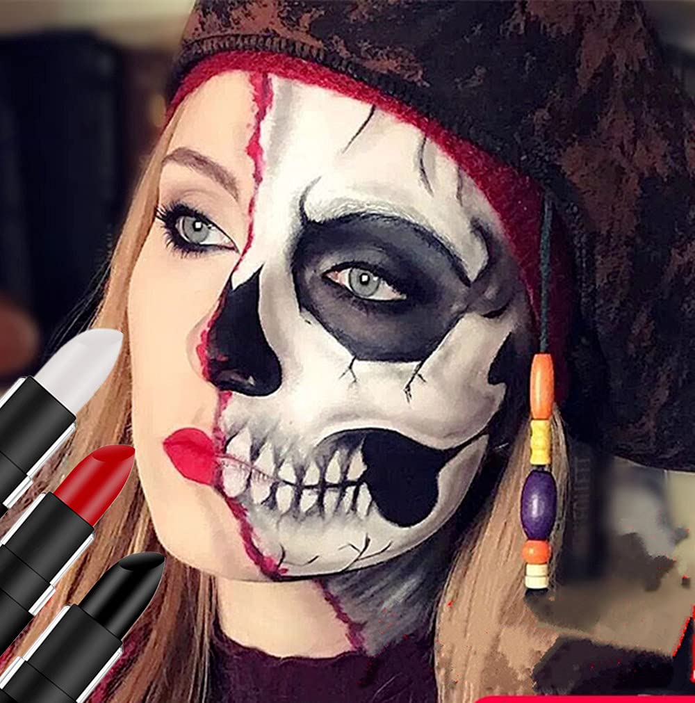 Go Ho applied on cheek showing bold white, black, and red coverage for dramatic SFX makeup