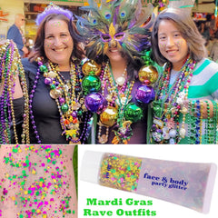 Go Ho applied on cheekbone demonstrating bright Mardi Gras shimmer effect