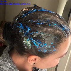 Go Ho glitter used in nail art close-up, delivers bold holographic accent
