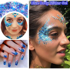 Go Ho glitter tube next to hand for scale, indicates product size and coverage