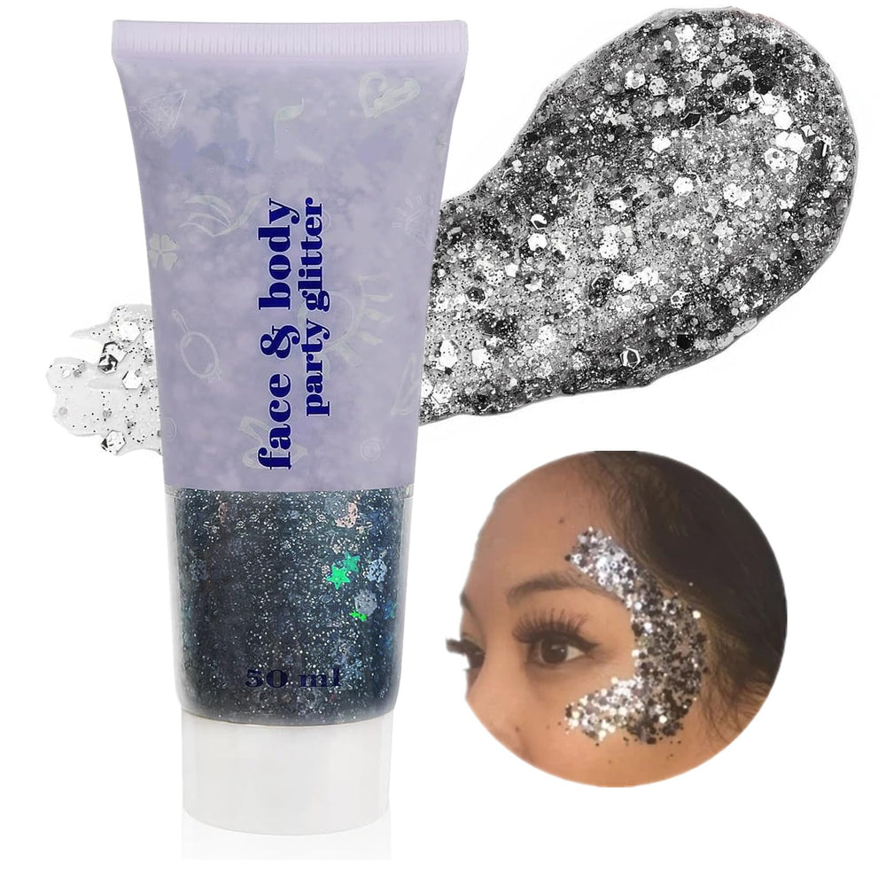 Go Ho front jar showing black holographic glitter gel and label for clear product view