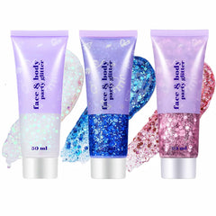 Go Ho front packaging showing three holographic glitter gel jars, great for festivals