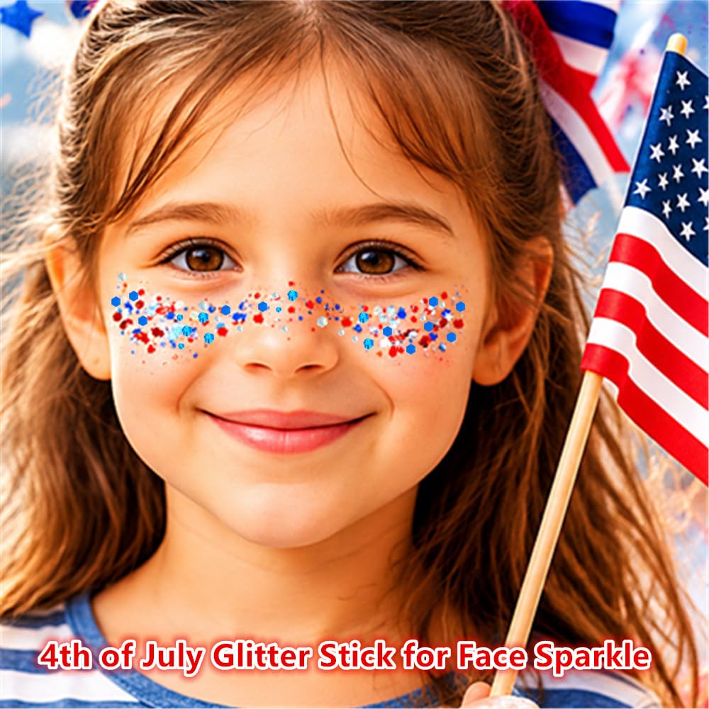 Go Ho glitter streaks in hair creating bold patriotic highlights