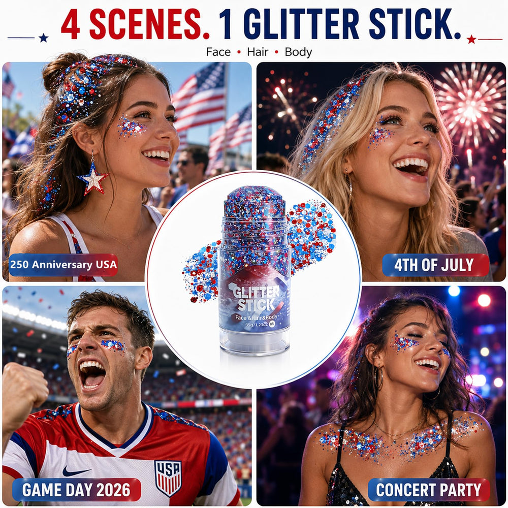 Go Ho glitter stick in hand showing 1.23oz capacity and easy twist use