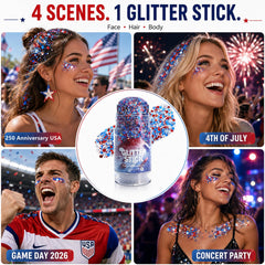 Go Ho glitter stick in hand showing 1.23oz capacity and easy twist use