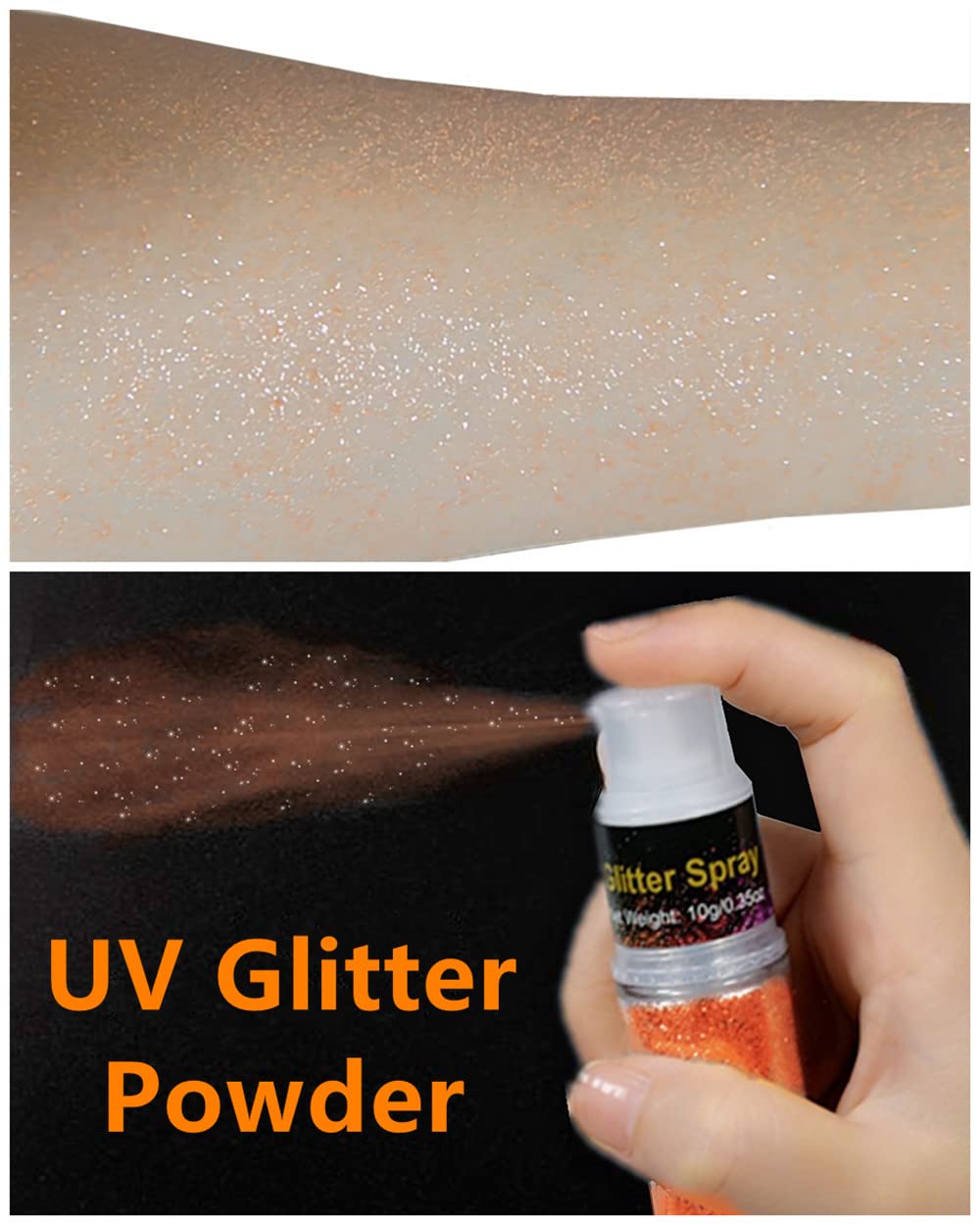 Go Ho close-up of fine orange glitter texture highlighting even sparkle