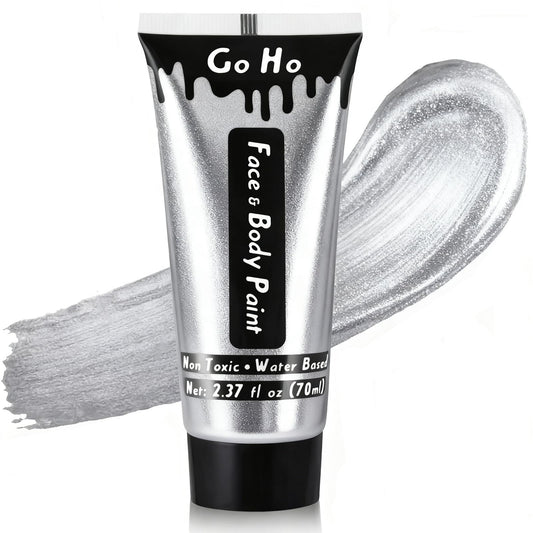 Go Ho metallic silver front jar showing product and lid, clear branding and reflective finish