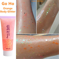 go ho applied to cheek showing vibrant orange sparkle for photos