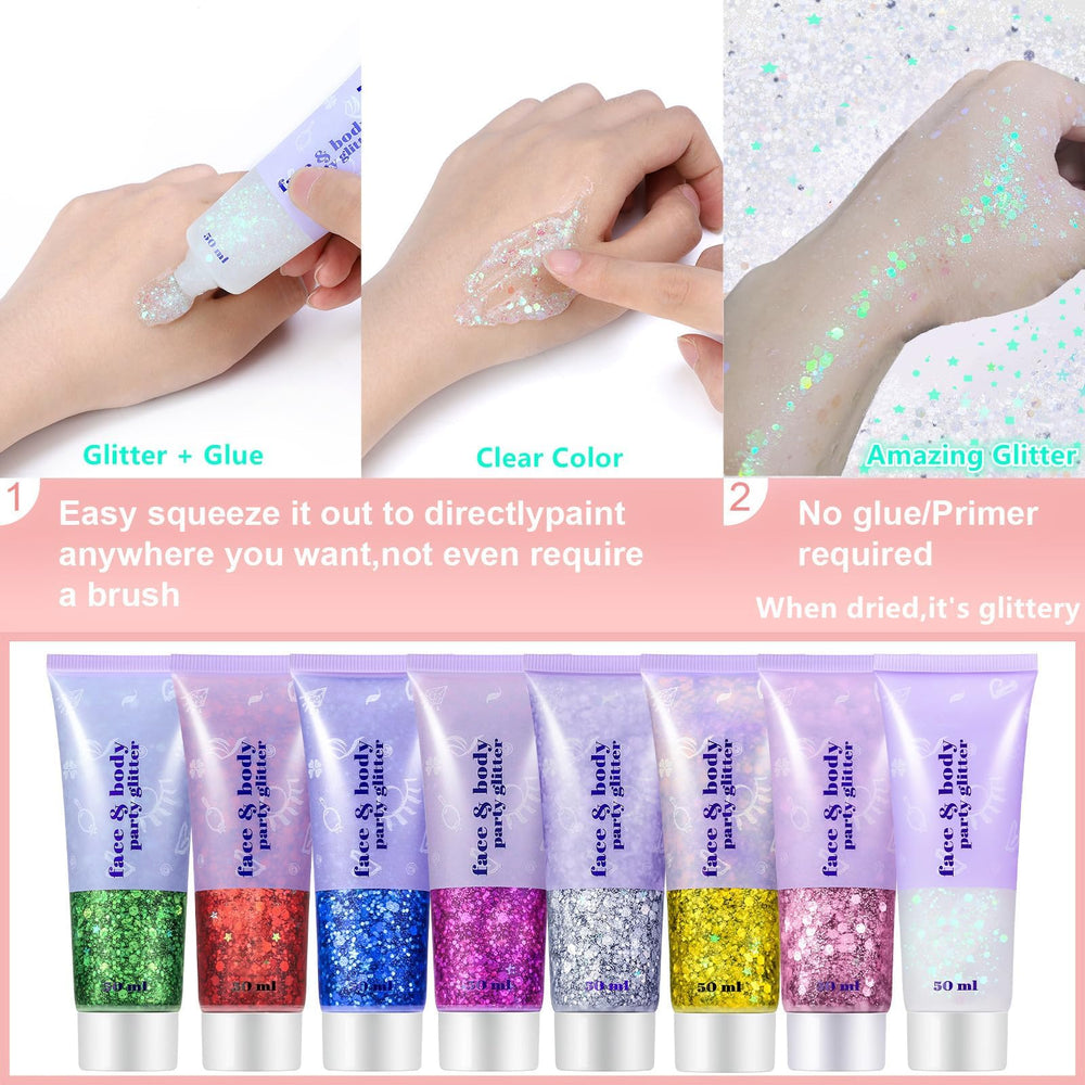 Go Ho glitter on festival-goer in crowd illustrating vibrant performance-ready look