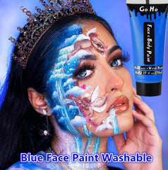 Go Ho royal blue body paint torso shot showing large-area coverage benefit