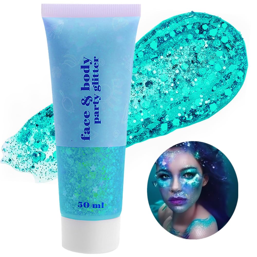 Go Ho teal body glitter gel front pot showing color and packaging, vibrant finish