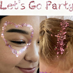 Go Ho close-up texture of holographic chunky and fine glitter, shows sparkle