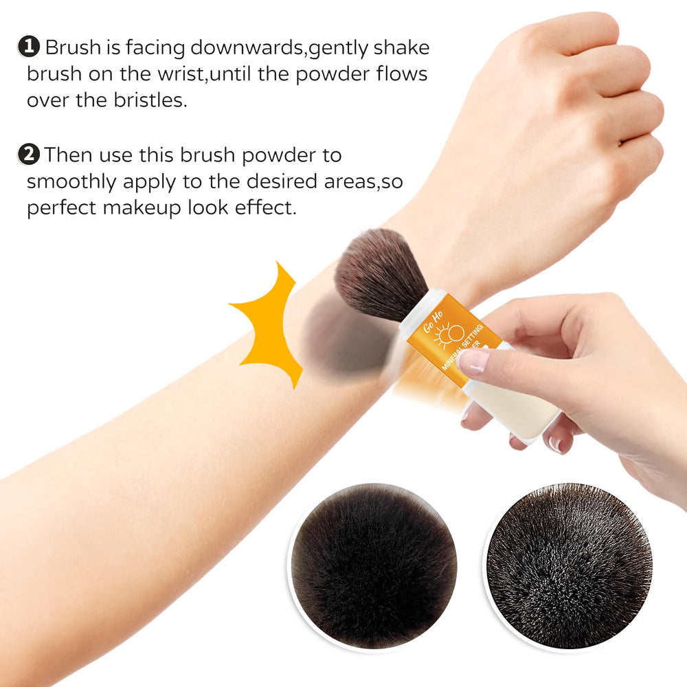Go Ho loose powder texture close-up showing fine, buildable matte finish
