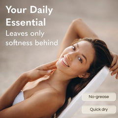 GODA bottle beside shower for after-shower moisture locking benefit