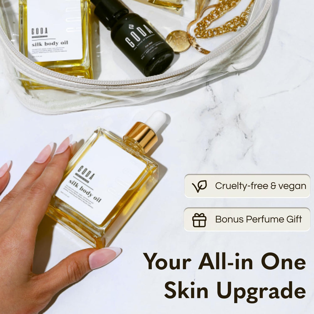 GODA placed on vanity with candle for scented luxury and relaxing routine