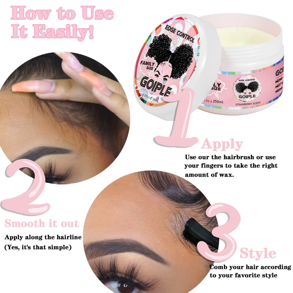 Goiple being smoothed along hairline demonstrating strong hold benefit