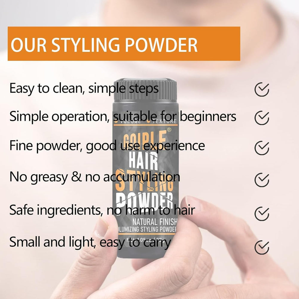 Applying Goiple powder with fingers to hair roots for instant volume and grip