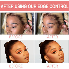 Goiple before and after edges demonstrating stronger hold and sleeker hairline benefit