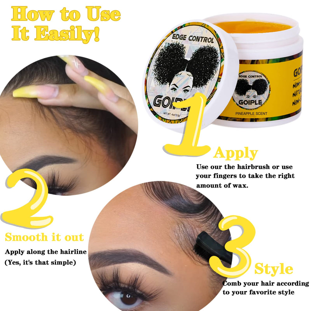 Applying Goiple edge wax to hairline for sleek edges and lasting hold benefit