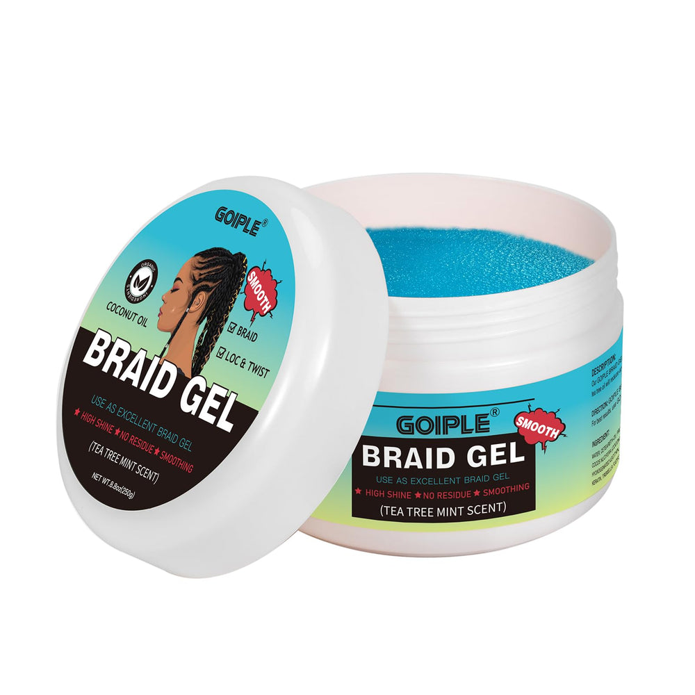 Goiple gel used on finished braids in outdoor setting, polished long-lasting look