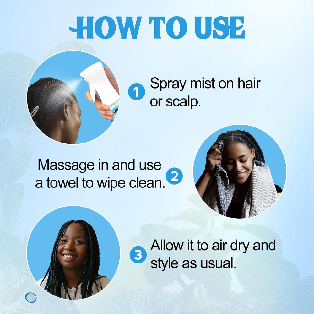 Goiple sprayed then massaged into scalp to soothe itch and remove residue