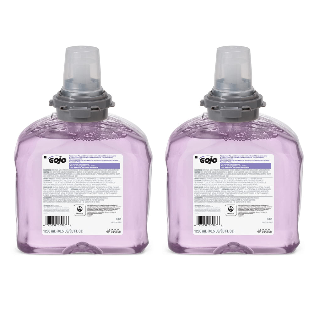 GOJO premium foam handwash front packaging showing cranberry scent and refill benefit