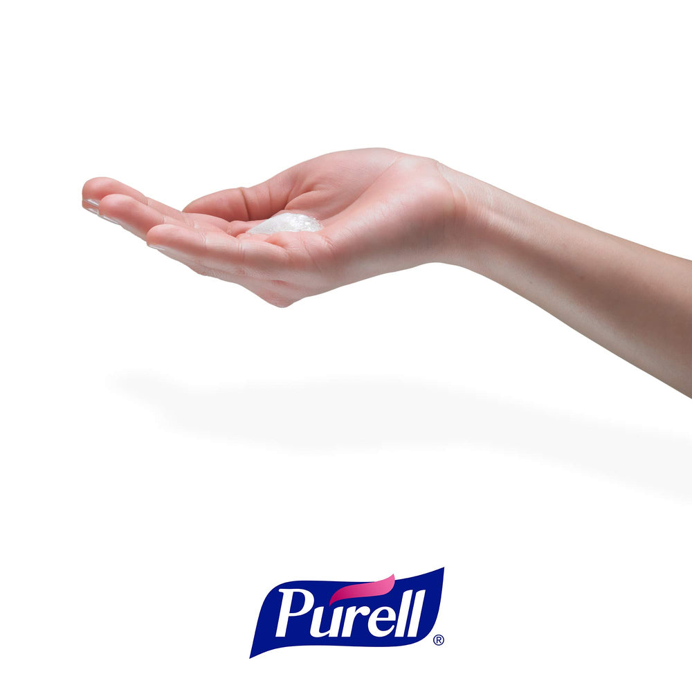 GOJO dispensing soap in restroom, fast refill and clean use benefit