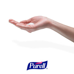 GOJO dispensing soap in restroom, fast refill and clean use benefit